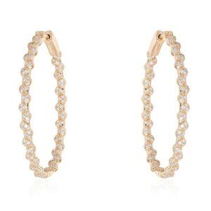 33mm Scalloped 14K (or 18k upon request) Yellow Gold Diamond Hoop Earrings